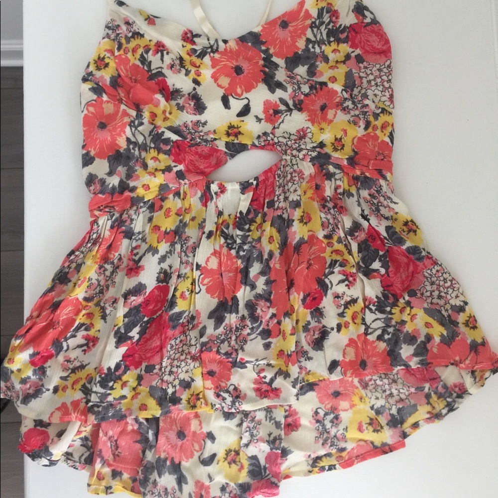 Free People floral criss cross tank